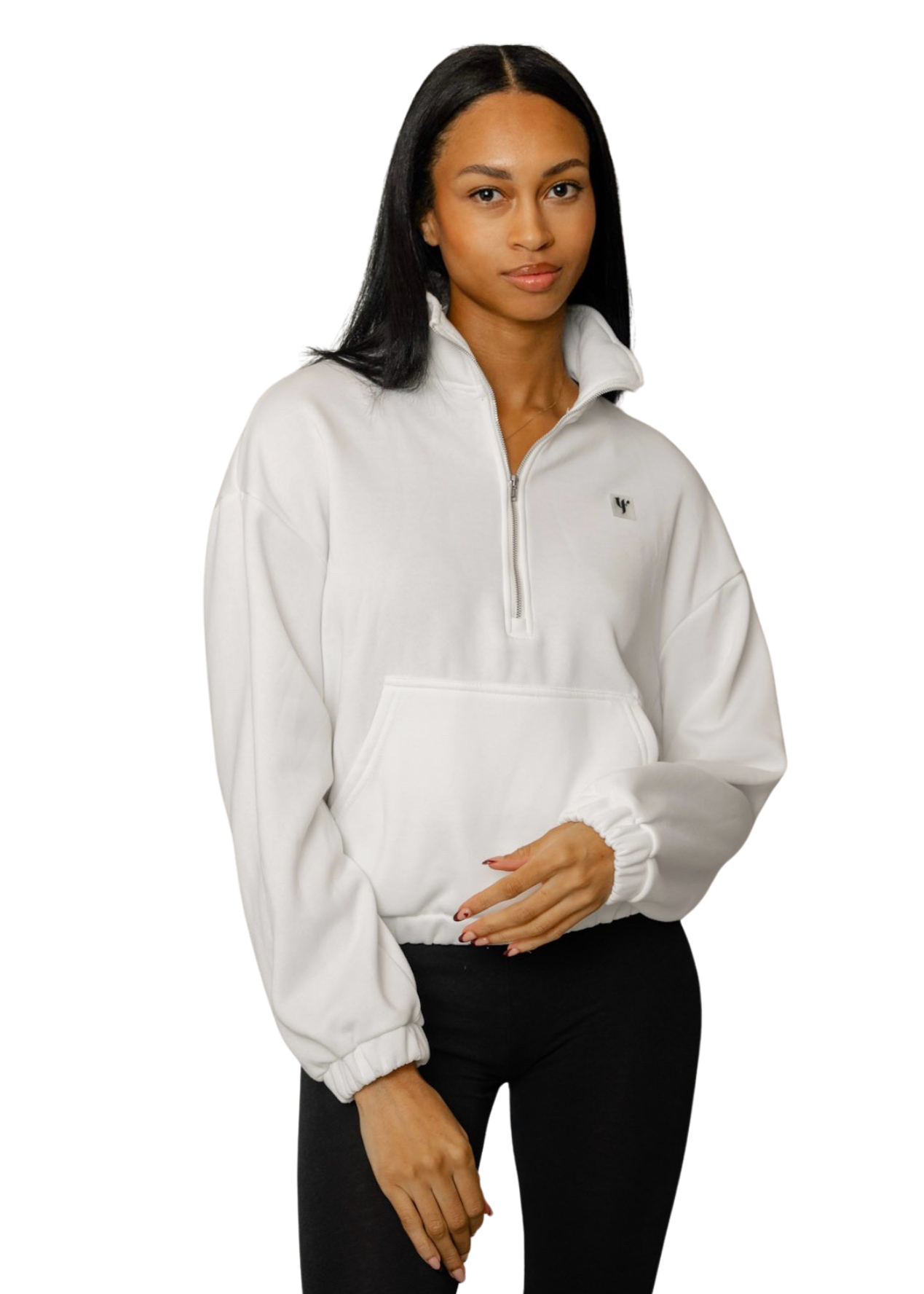 DANZY Cropped Half Zip Sweatshirt in White 2024 Large NWOT