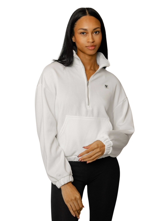 Half-Zip Cropped Sweatshirt - White