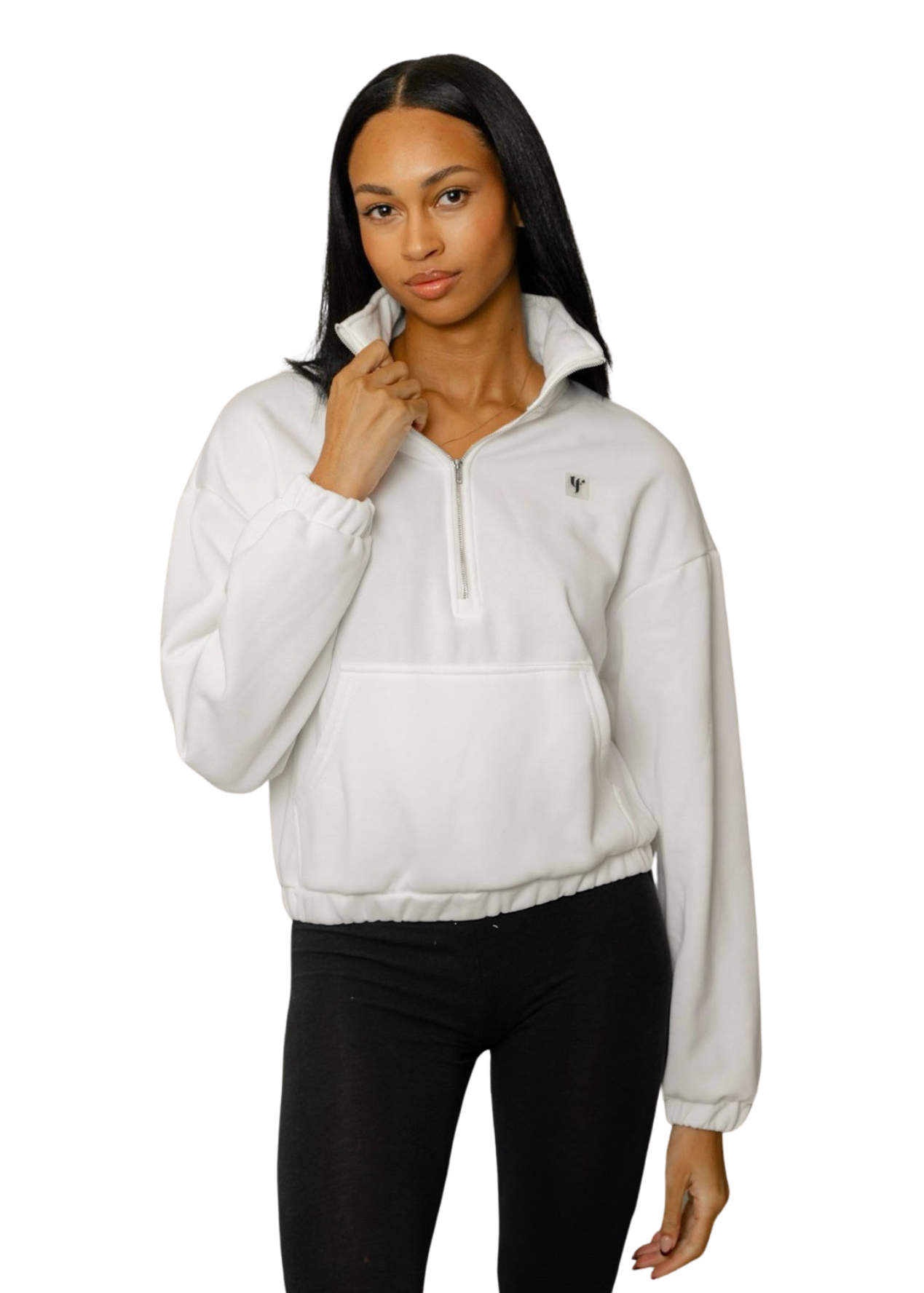 Half-Zip Cropped Sweatshirt - White