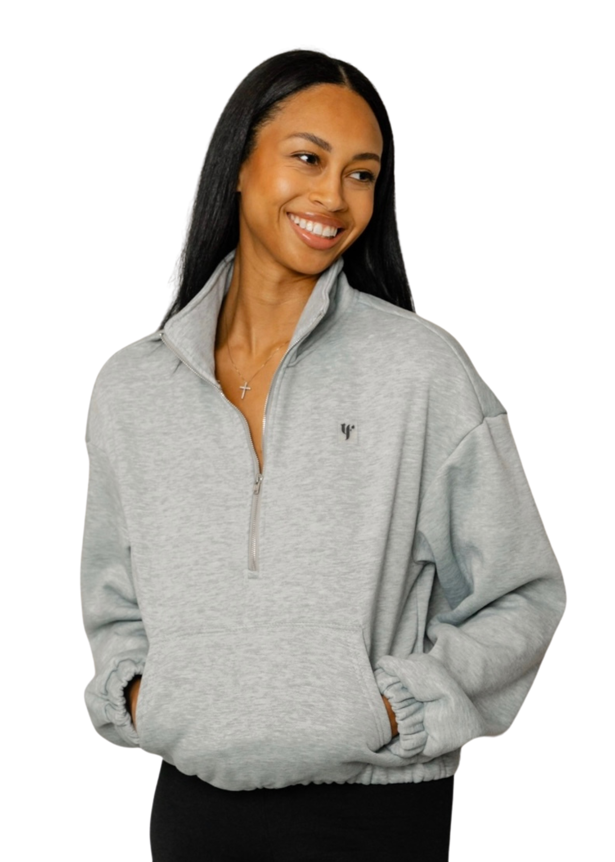 Half-Zip Cropped Sweatshirt - Grey