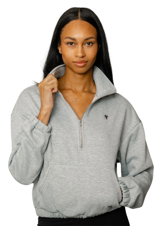 Half-Zip Cropped Sweatshirt - Grey