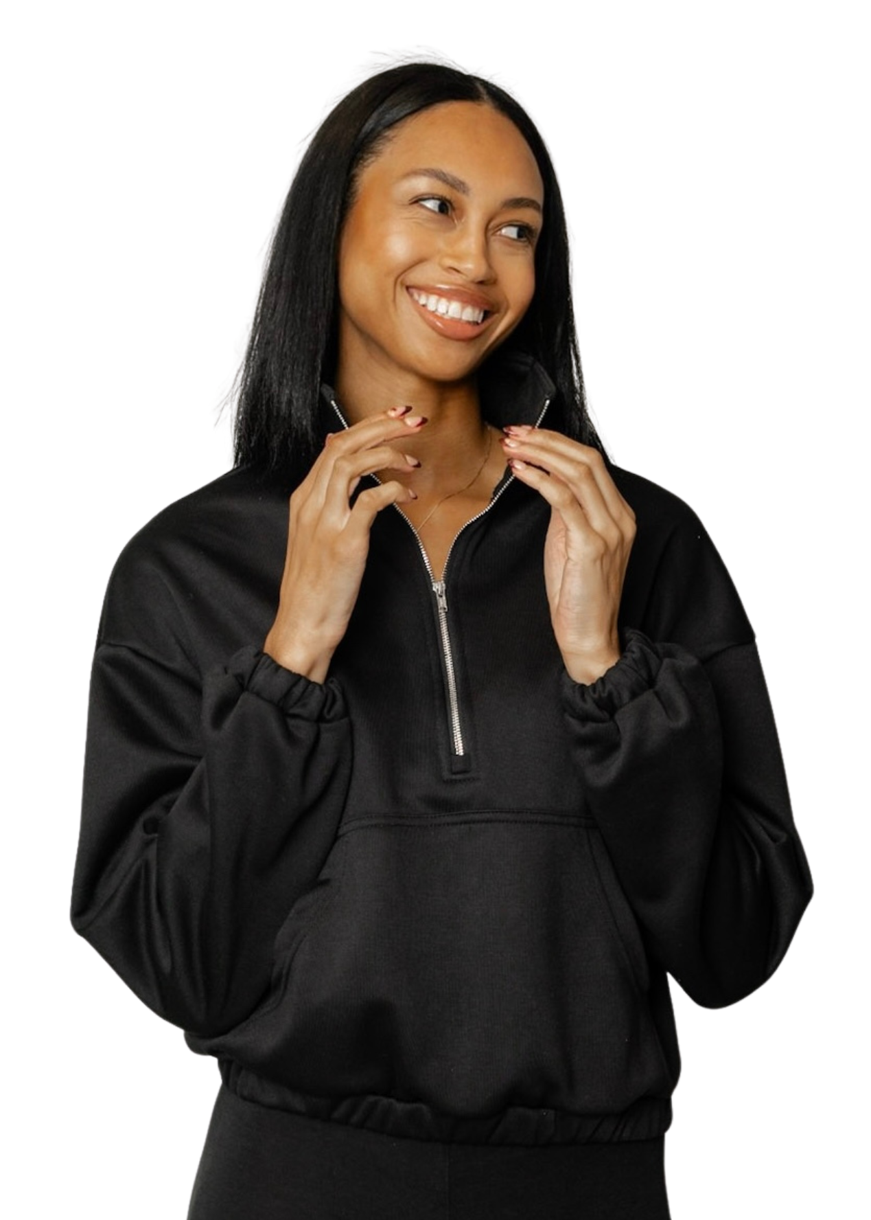 Half-Zip Cropped Sweatshirt - Black