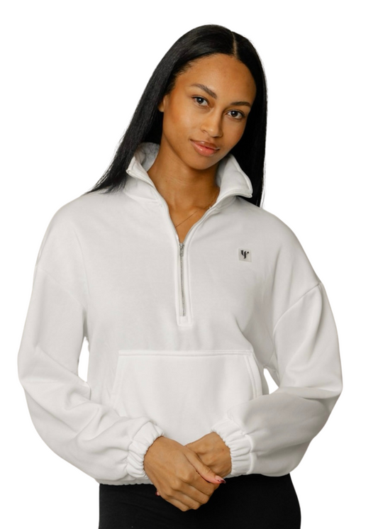 Half-Zip Cropped Sweatshirt - White